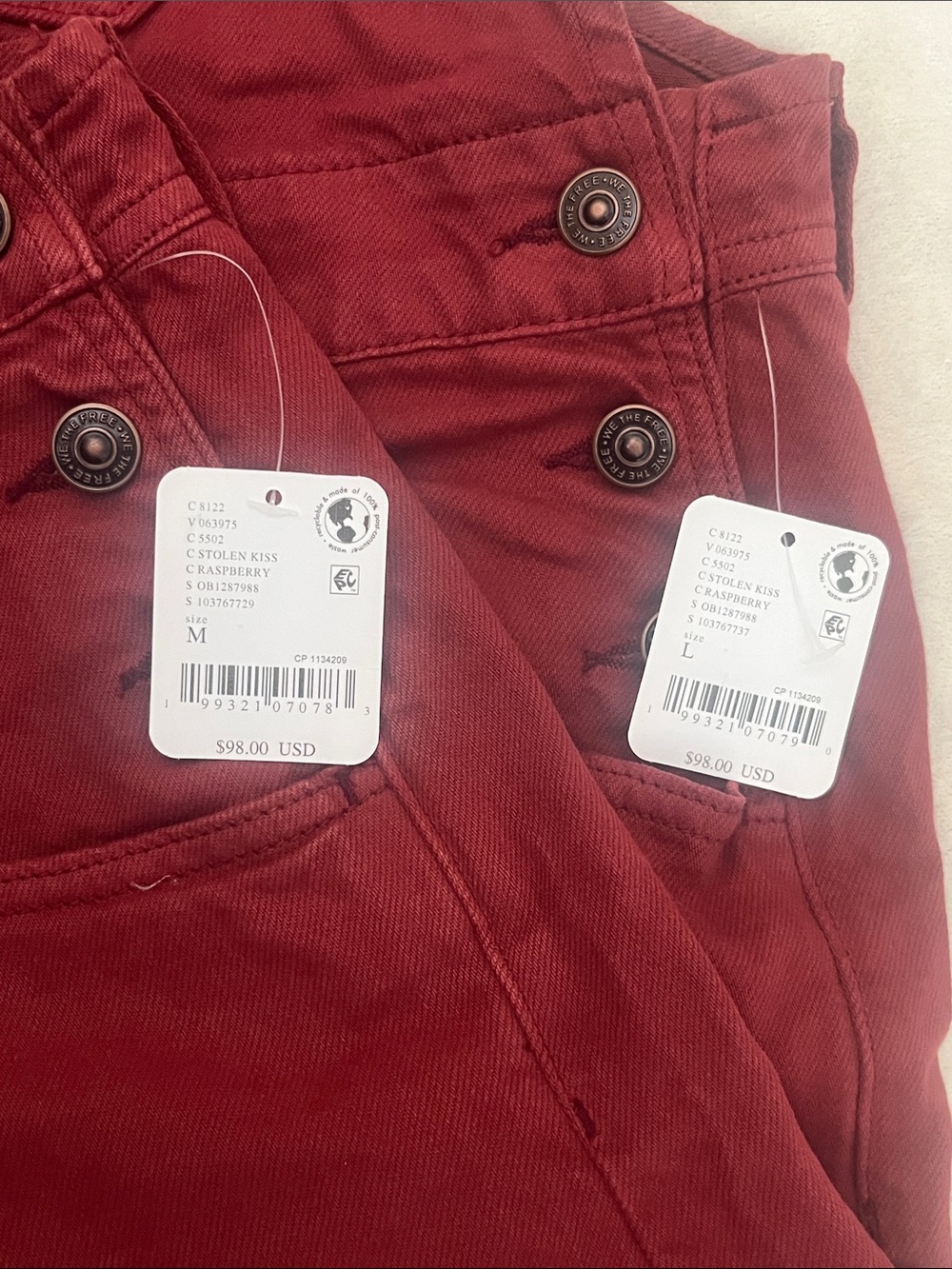 Free People We The Free Ziggy Denim Overalls Straight Leg Raspberry Red - Picture 5 of 12